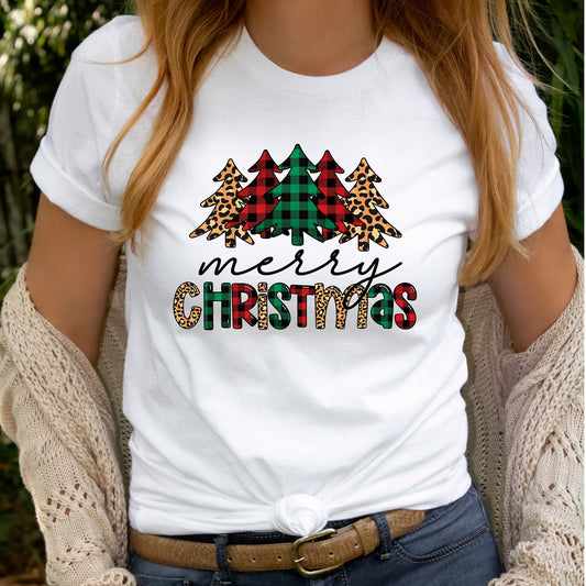 Merry Christmas Shirt, Christmas Trees Leopard Buffalo Shirt
