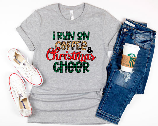 I Run On Coffee And Christmas Cheer Shirt, Leopard Print Tee