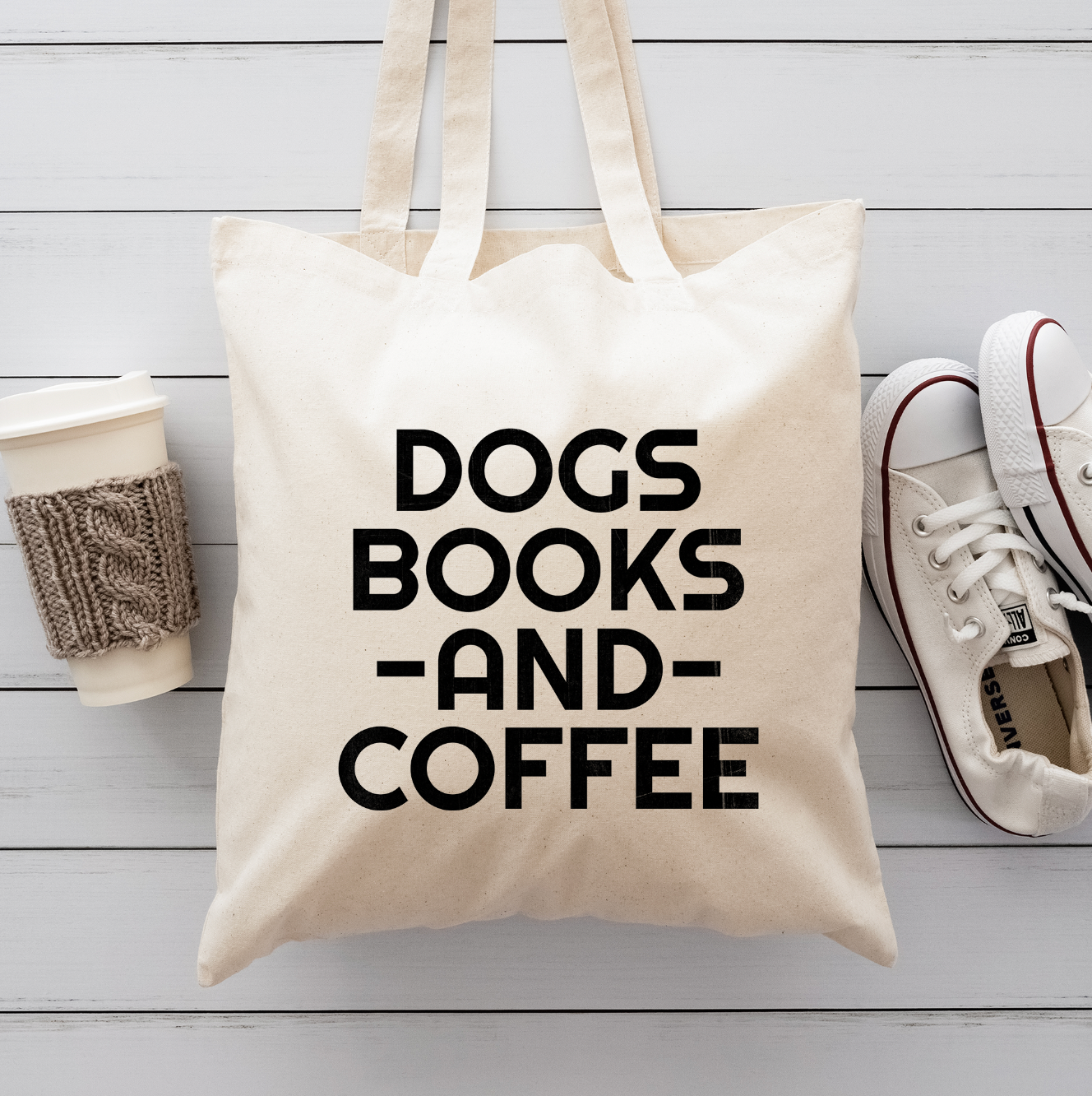 Books Dogs and Coffee Canvas Tote Bag