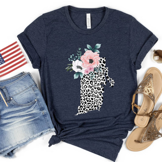 RHODE ISLAND State Leopard Print Floral Shirt