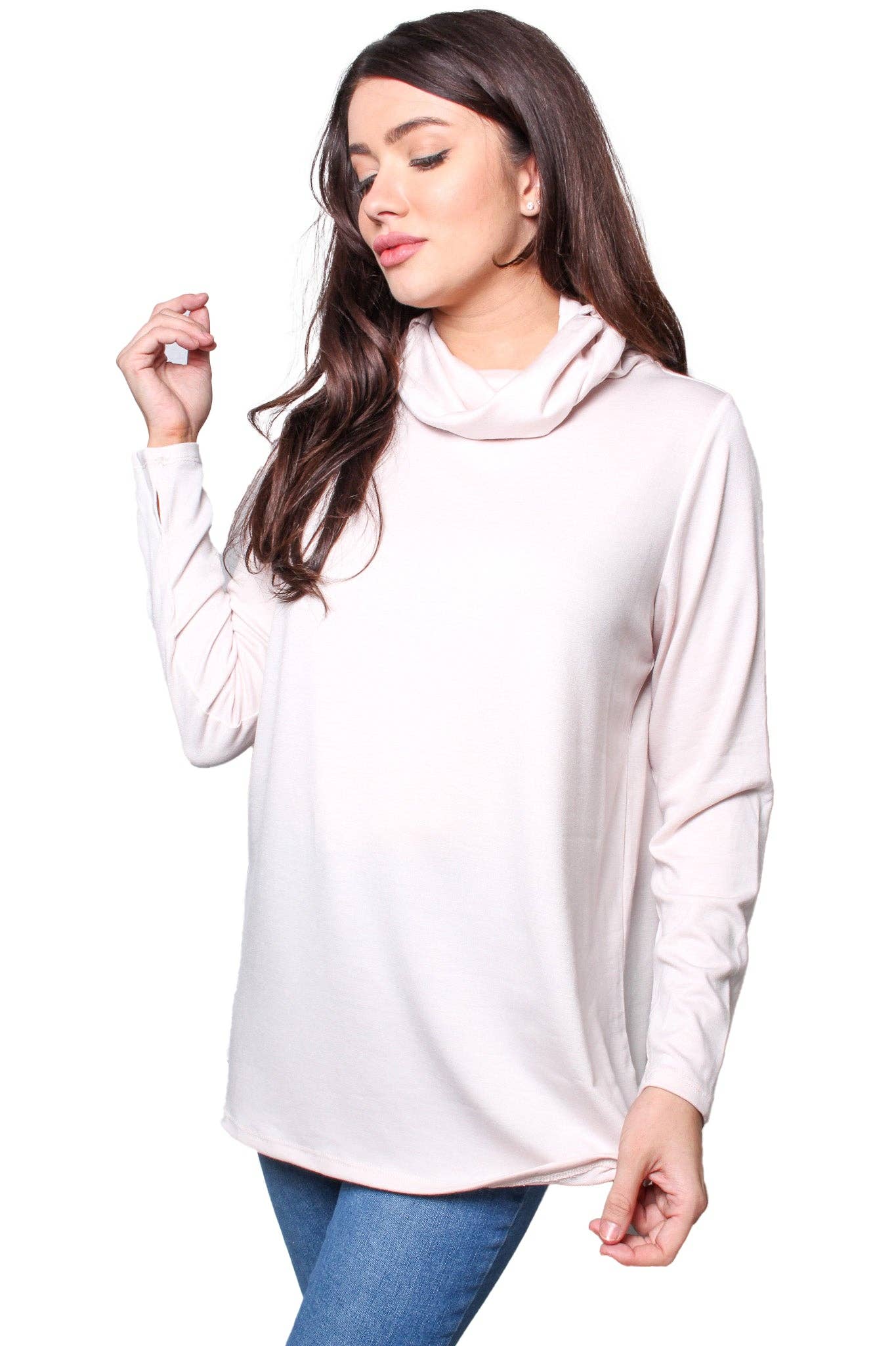 Women's Long Sleeves Cowl Neck Solid Top