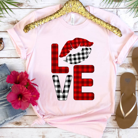 Love Plaid Hearts Valentine's Day Tee