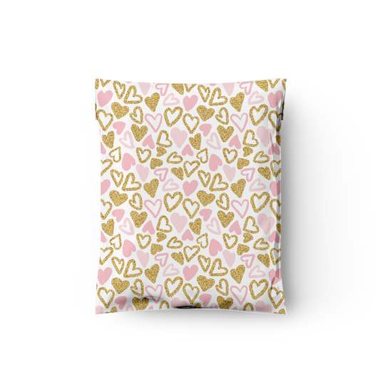 19x24" Pink and Gold Hearts Poly Mailers