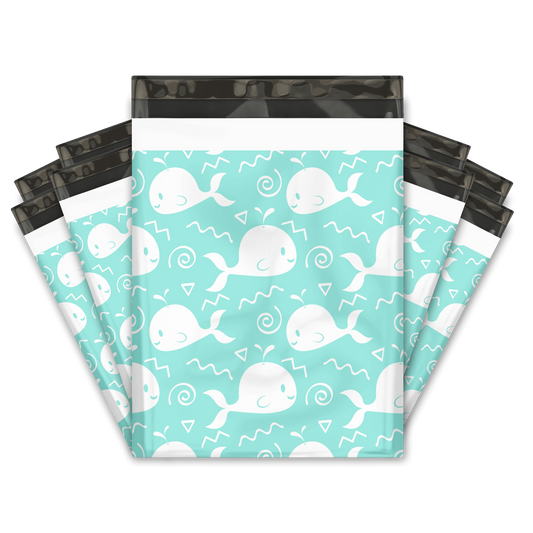 12x15" Blue Whales Hearts Poly Mailers