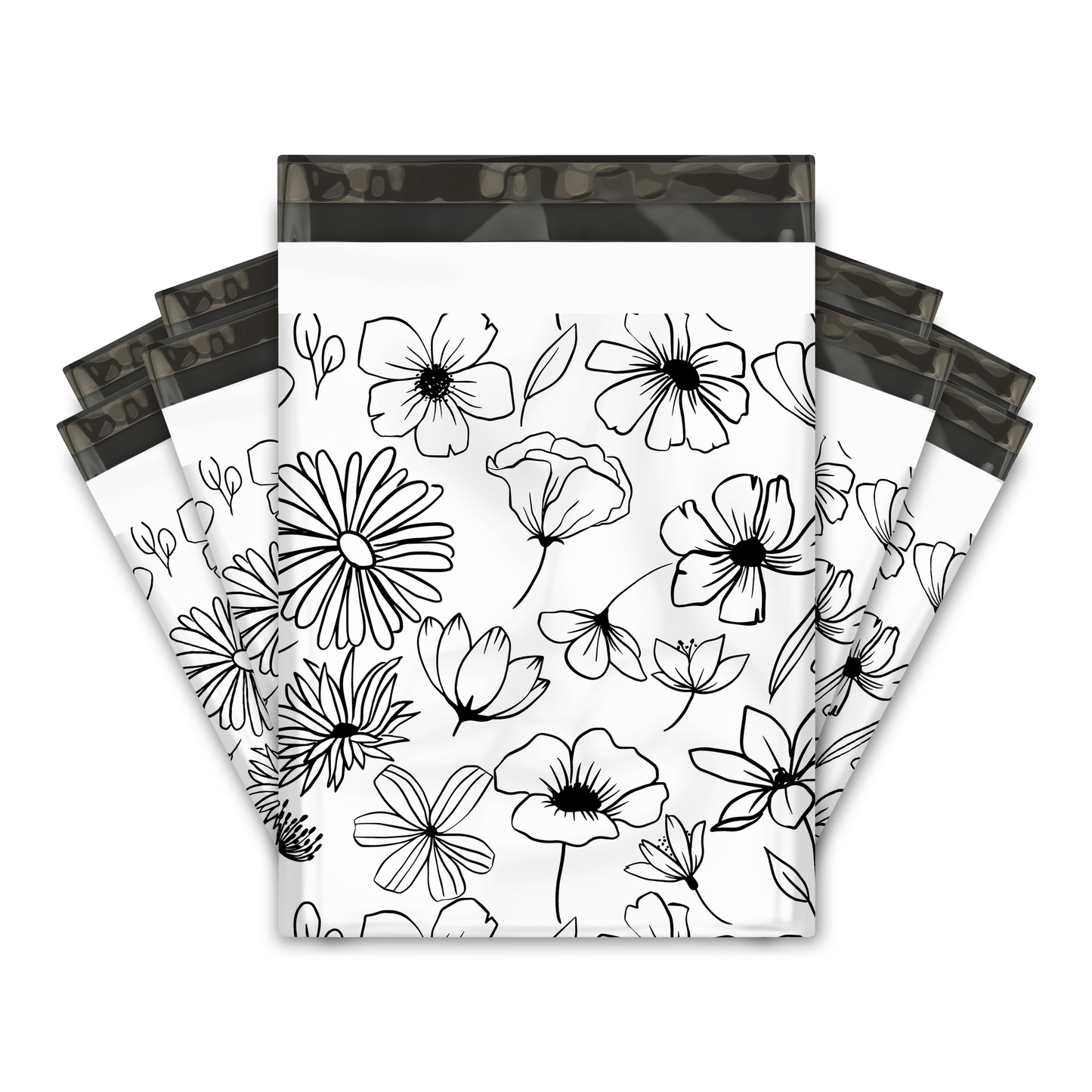 10x13" Poly Mailers - Black and White Flowers