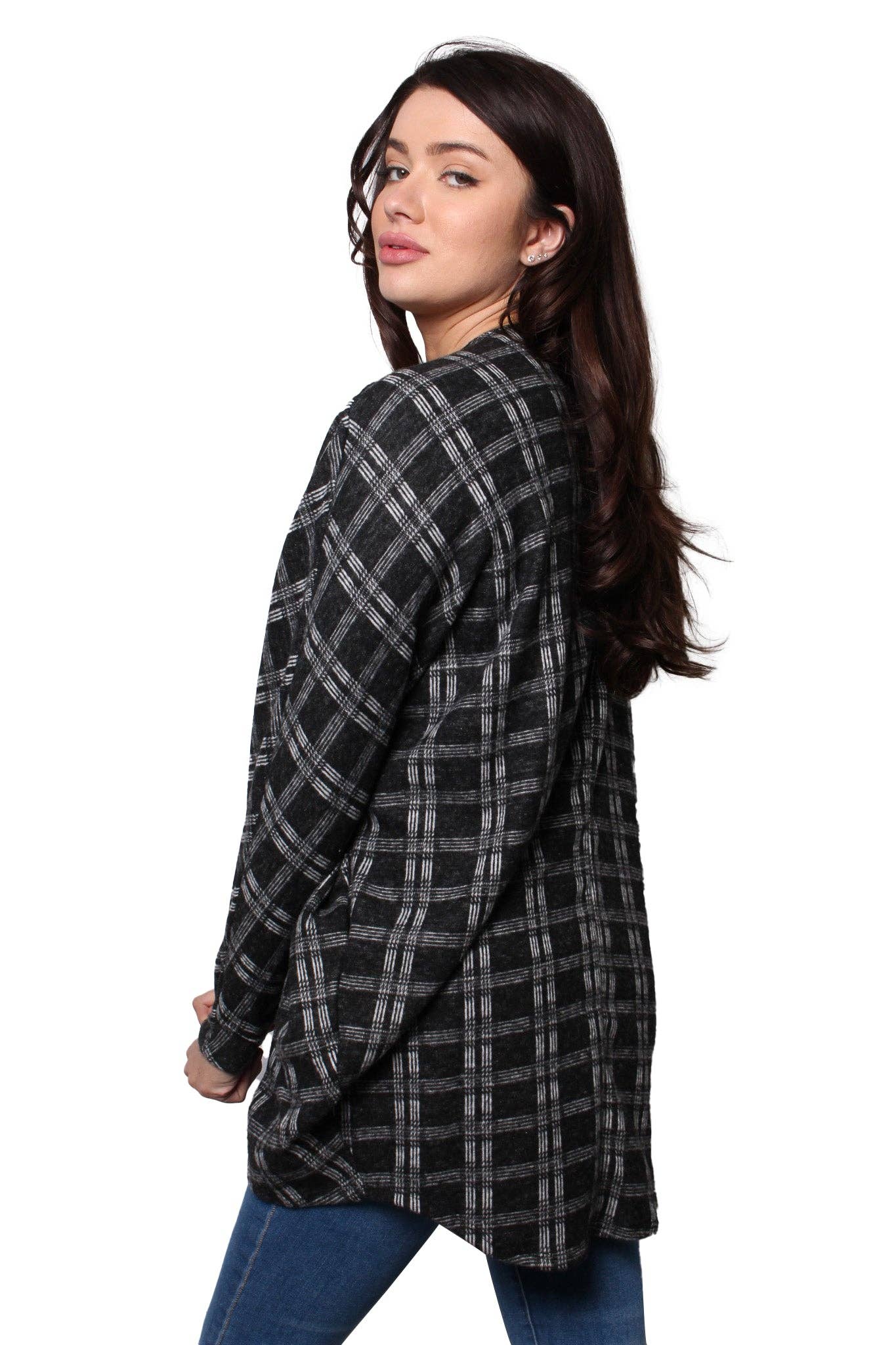 Women’s Long Sleeve Open Front Checkered Cardigan