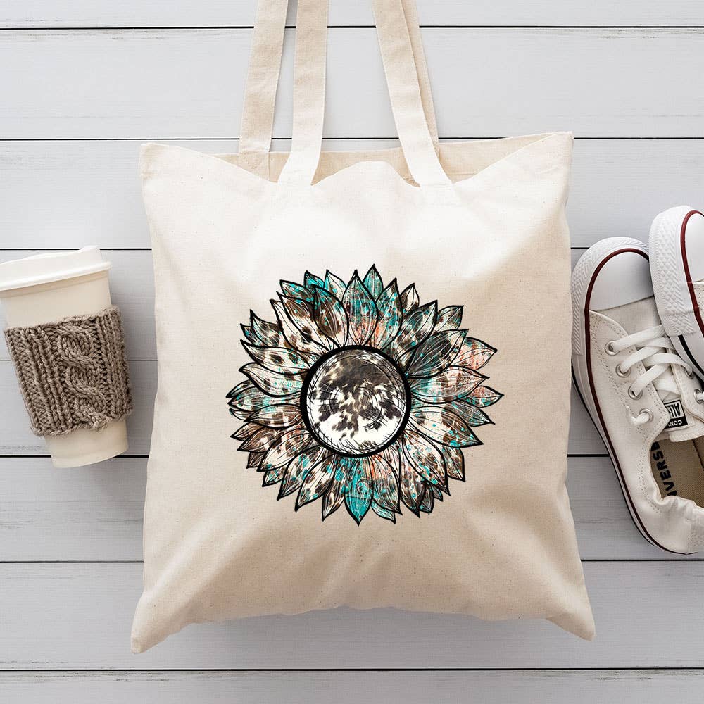 Cow Print sunflower Canvas Totes