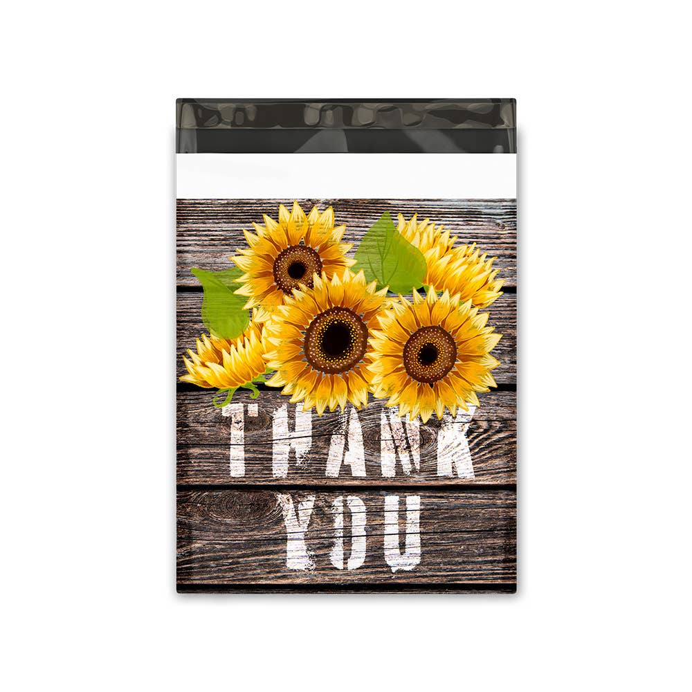 10x13" Poly Mailers Thank you Sunflowers