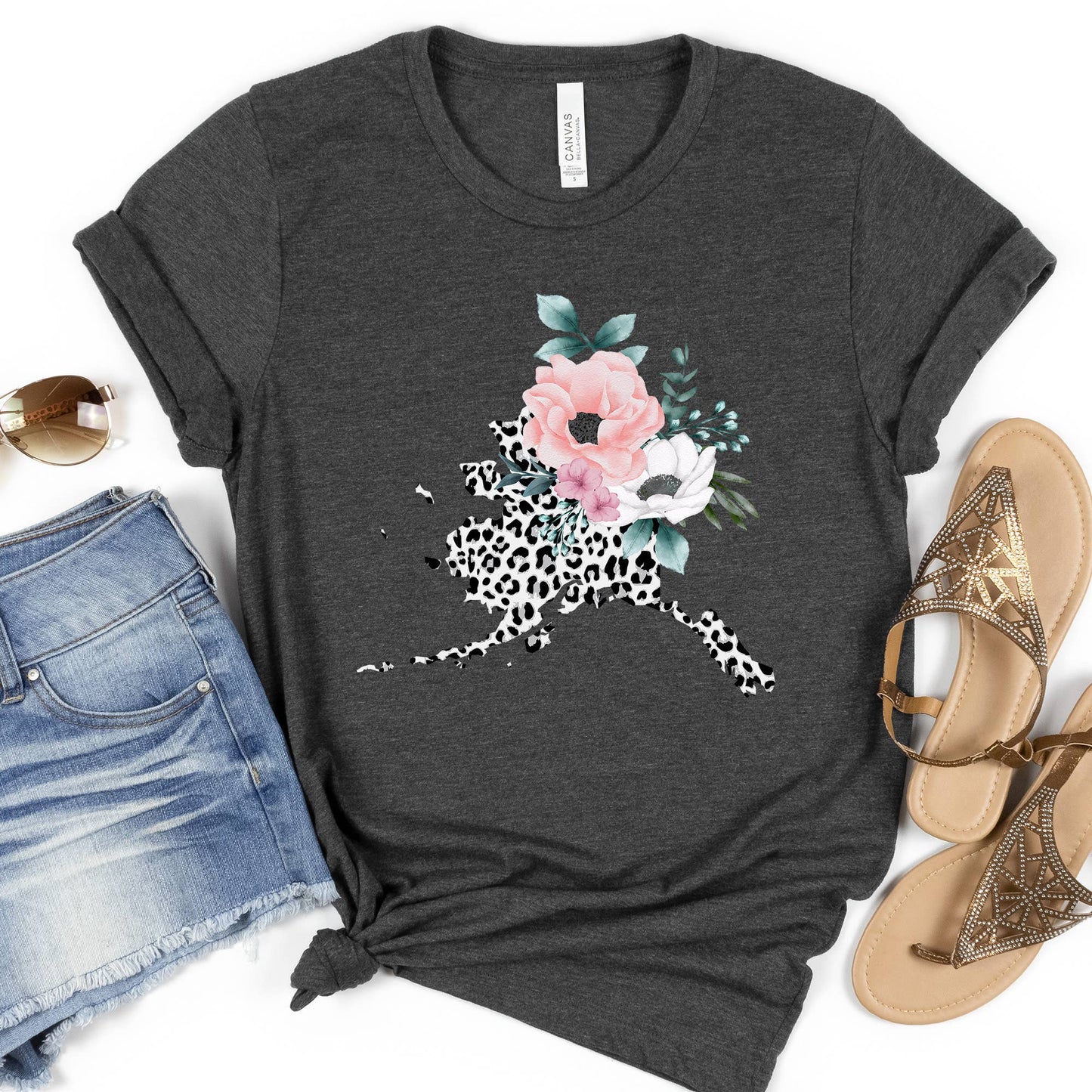 Alaska State Leopard Print Floral Shirt
