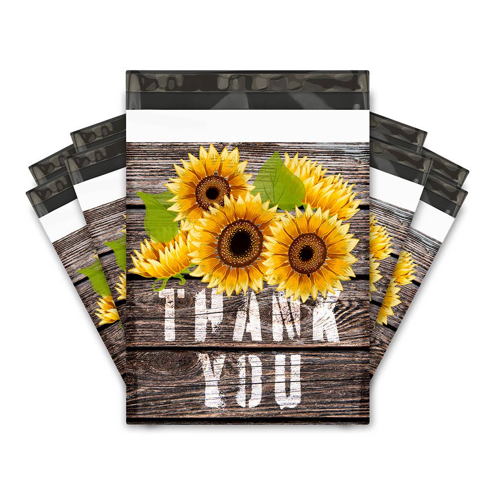 10x13" Poly Mailers Thank you Sunflowers
