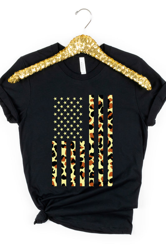 American Flag Patriotic Shirt, Leopard Print Shirt