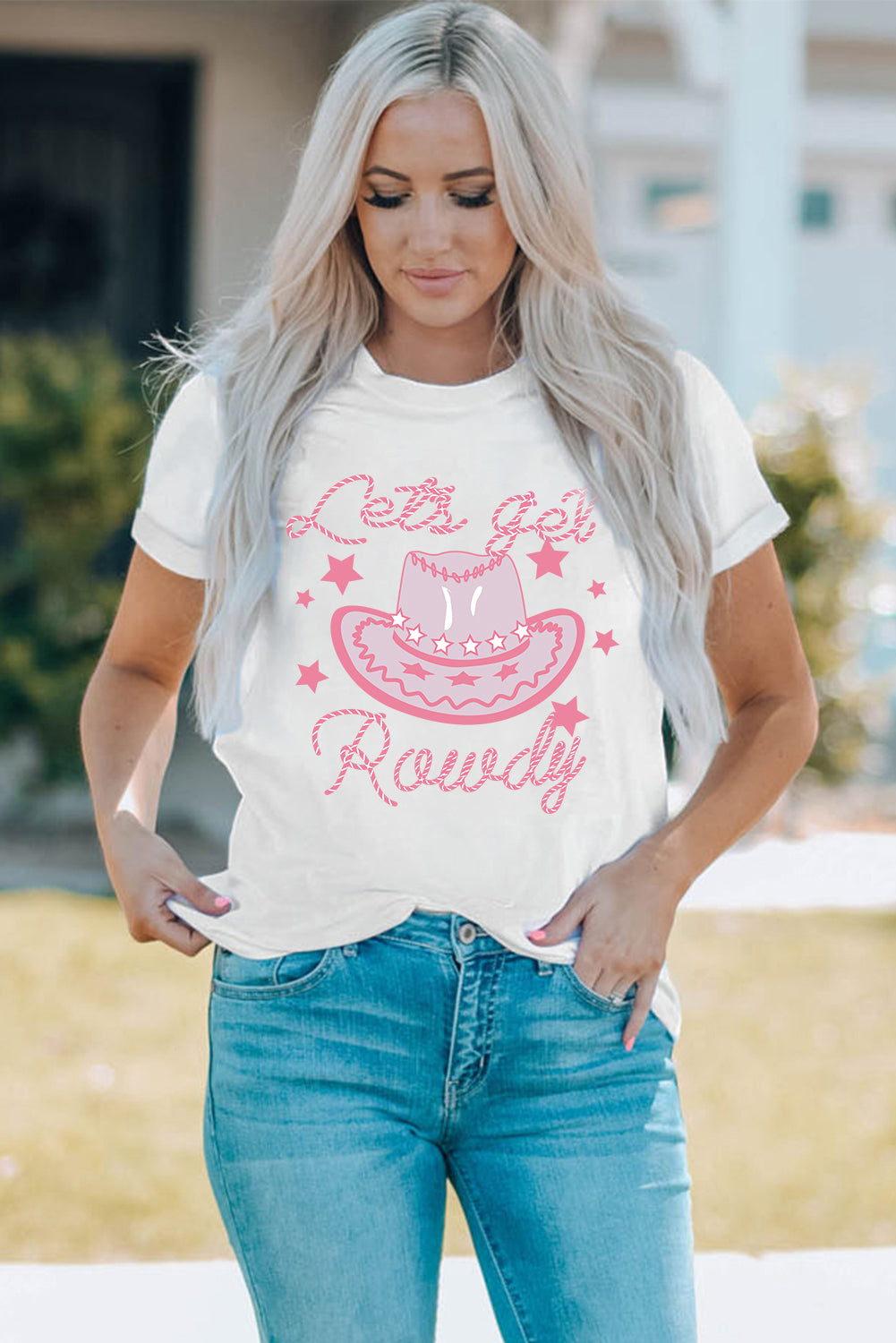 Cowboy Hat Graphic Round Neck Tee