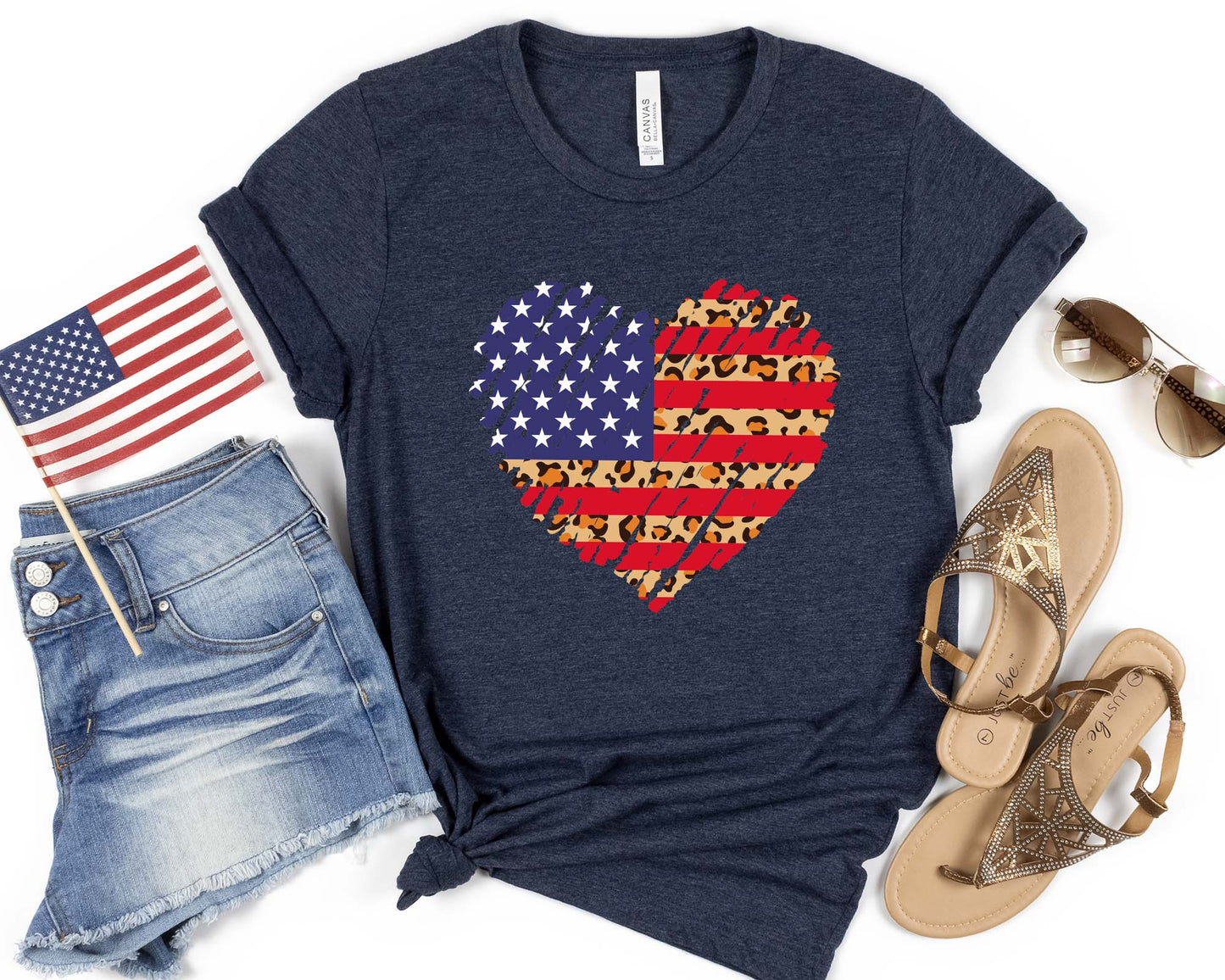 USA Heart Shirt, Leopard Print, 4th of July