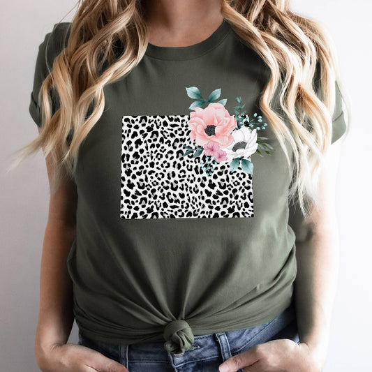 WYOMING State Leopard Print Floral Shirt