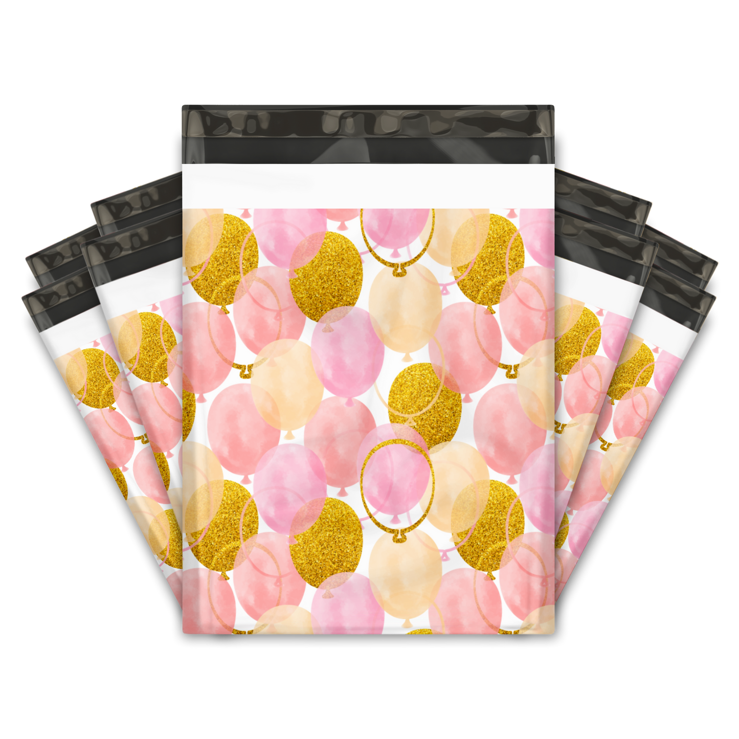 10x13" Poly Mailers - Pink and Golden Balloons