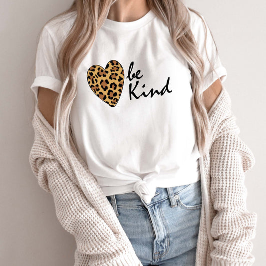 Be Kind Shirt, Leopard Heart Tee