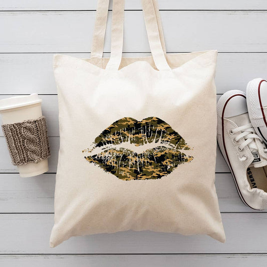 Camo Lips Canvas Tote Bag