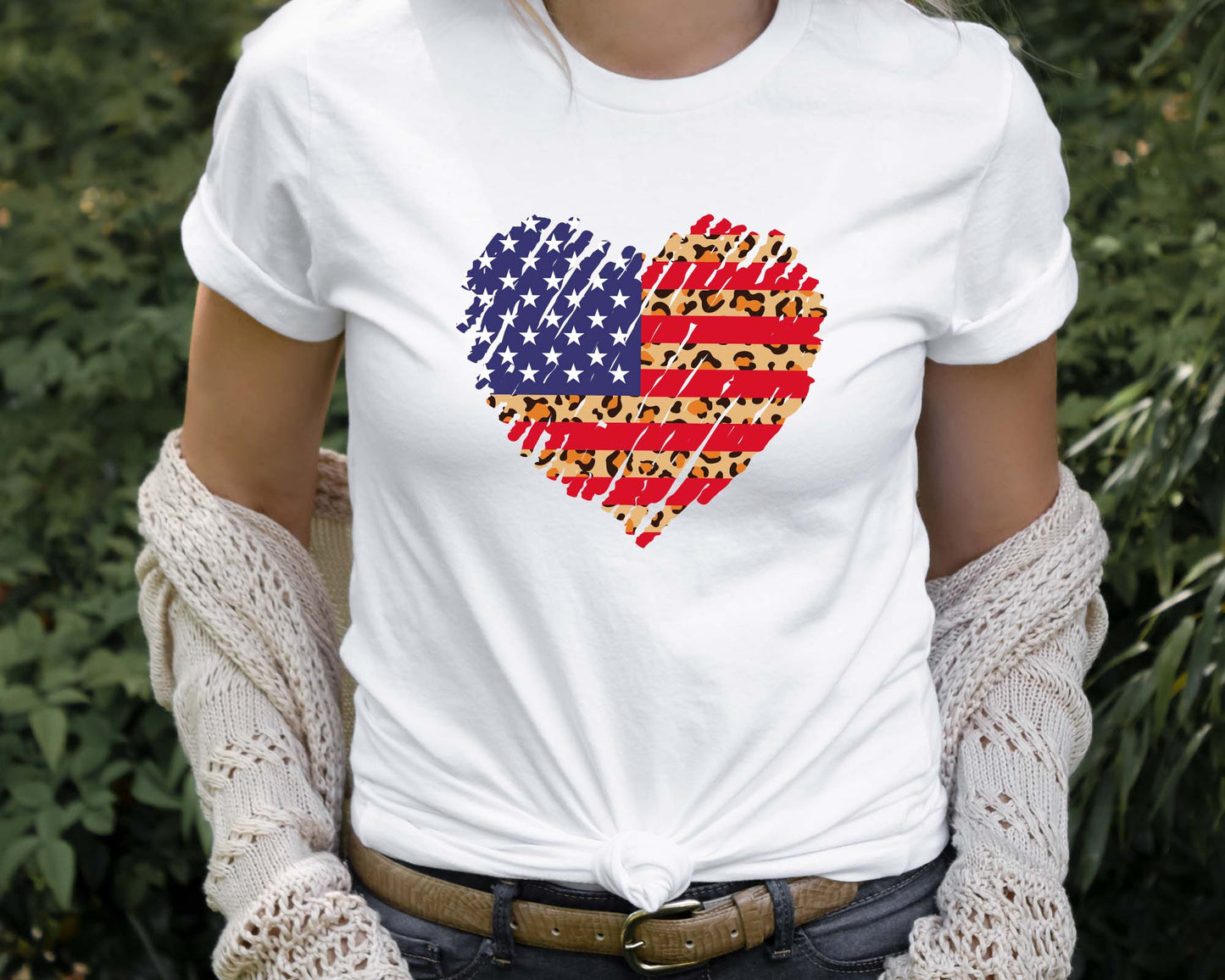 USA Heart Shirt, Leopard Print, 4th of July