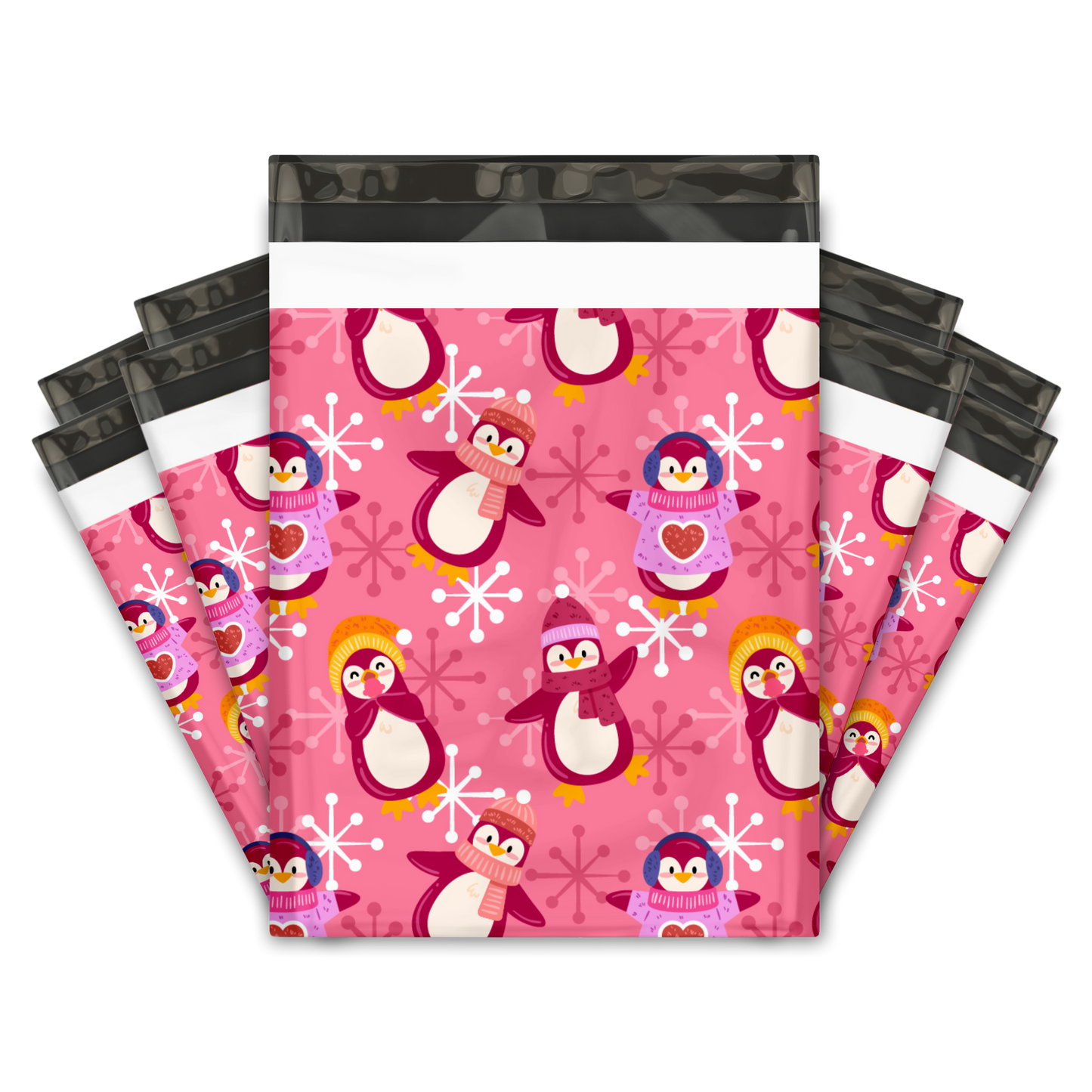 10x13" Poly Mailers - Pink Penguins Winter