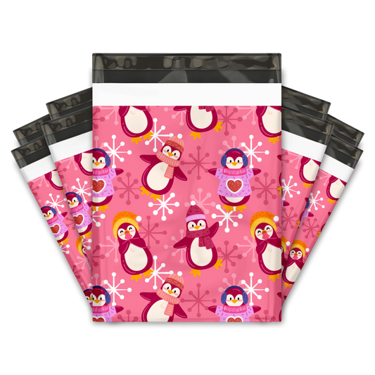 10x13" Poly Mailers - Pink Penguins Winter