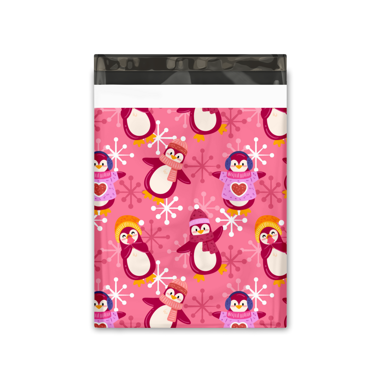 10x13" Poly Mailers - Pink Penguins Winter