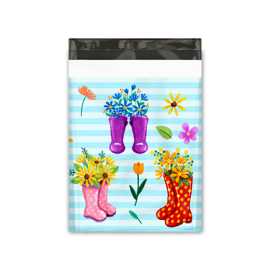 10x13" Poly Mailers - Boots with Flowers