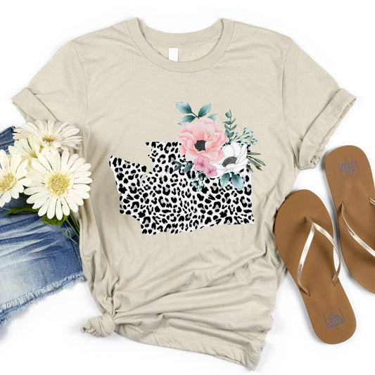 WASHINGTON State Leopard Print Floral Shirt