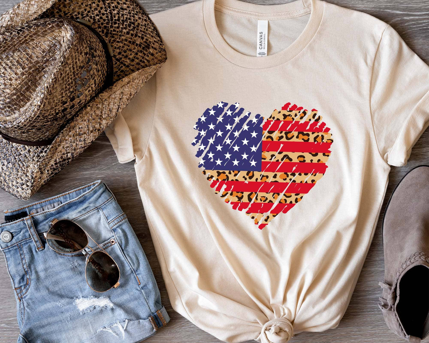 USA Heart Shirt, Leopard Print, 4th of July