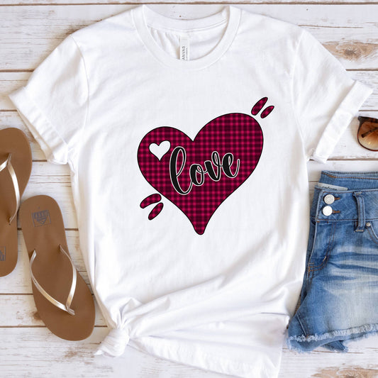 Love Buffalo Plaid Heart Valentine's Day Tee
