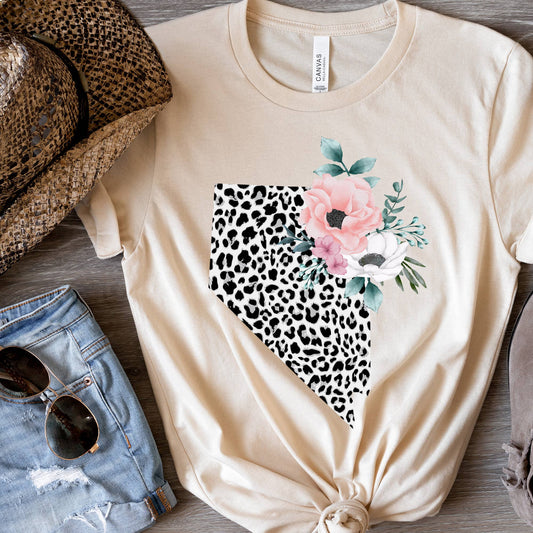 NEVADA State Leopard Print Floral Shirt