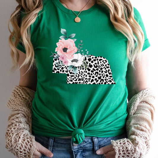 NEBRASKA State Leopard Print Floral Shirt