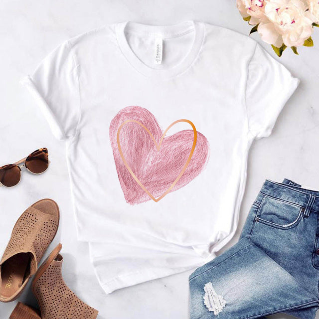 Heart flower print ladies T-shirt