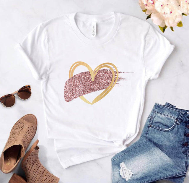 Heart flower print ladies T-shirt