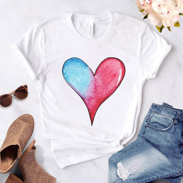 Heart flower print ladies T-shirt