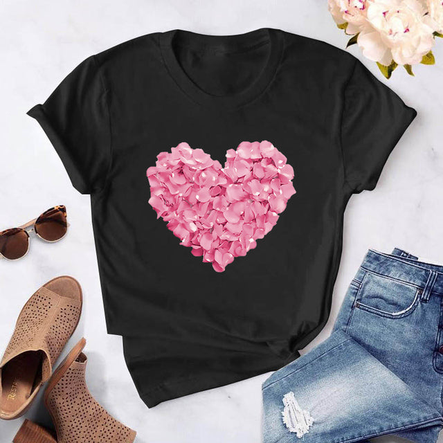 Heart flower print ladies T-shirt