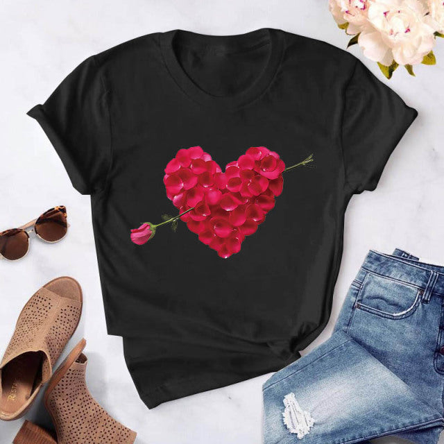 Heart flower print ladies T-shirt