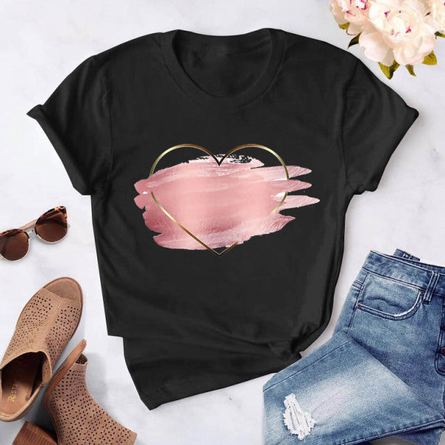 Heart flower print ladies T-shirt