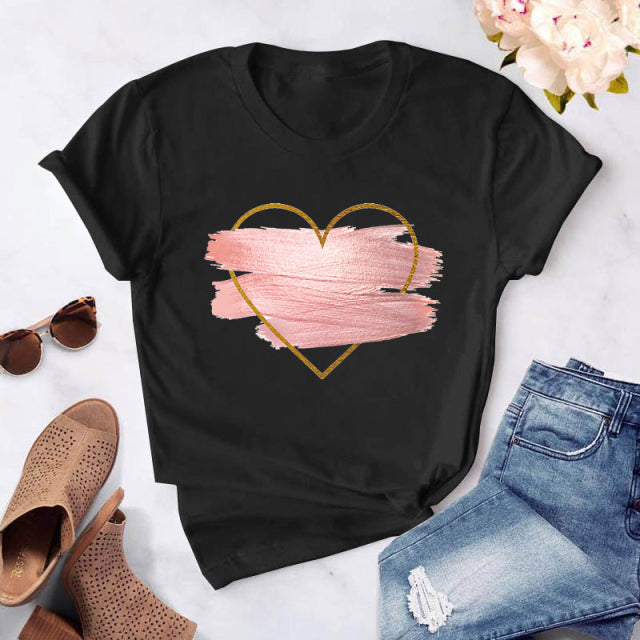 Heart flower print ladies T-shirt