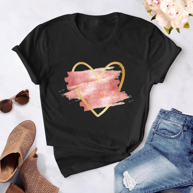 Heart flower print ladies T-shirt