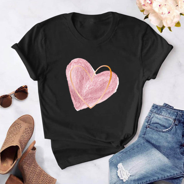 Heart flower print ladies T-shirt