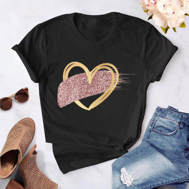 Heart flower print ladies T-shirt