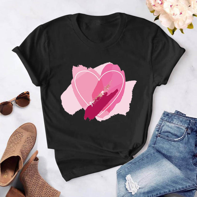 Heart flower print ladies T-shirt