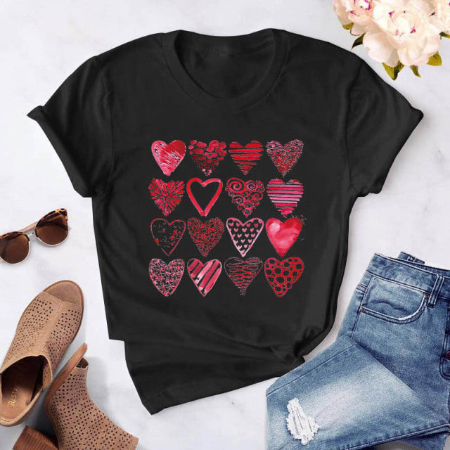 Heart flower print ladies T-shirt