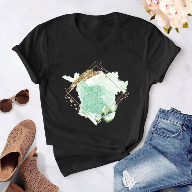 Heart flower print ladies T-shirt